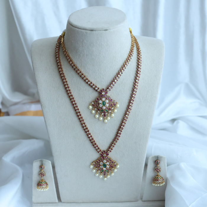 Antique long and short necklace with earrings HLS2711