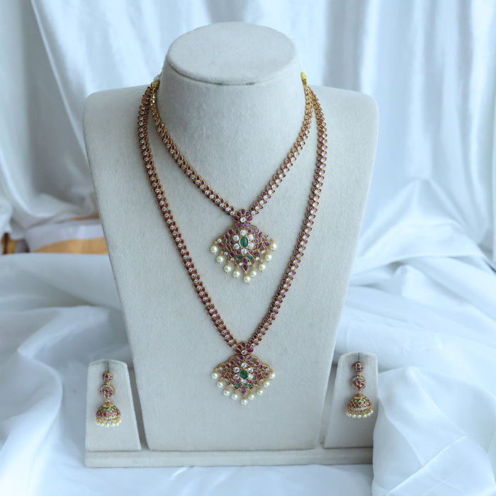 Antique long and short necklace with earrings HLS2711