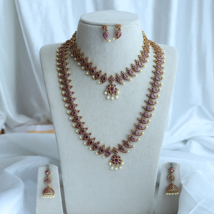 Antique long and short necklace with earrings HLS27822