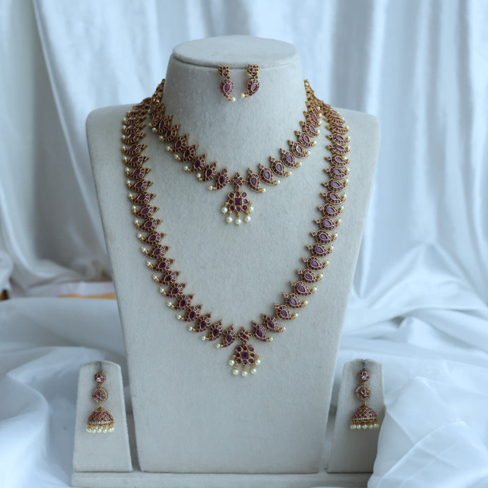 Antique long and short necklace with earrings HLS27822
