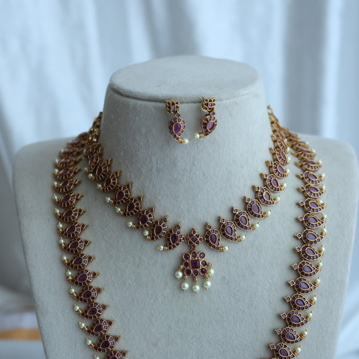 Antique long and short necklace with earrings HLS27822