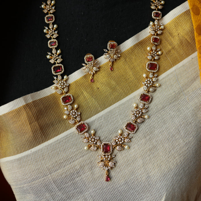 Antique ruby stone long necklace with earrings LL03566