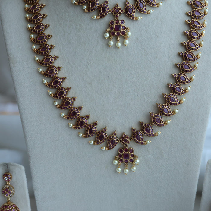 Antique long and short necklace with earrings HLS27822