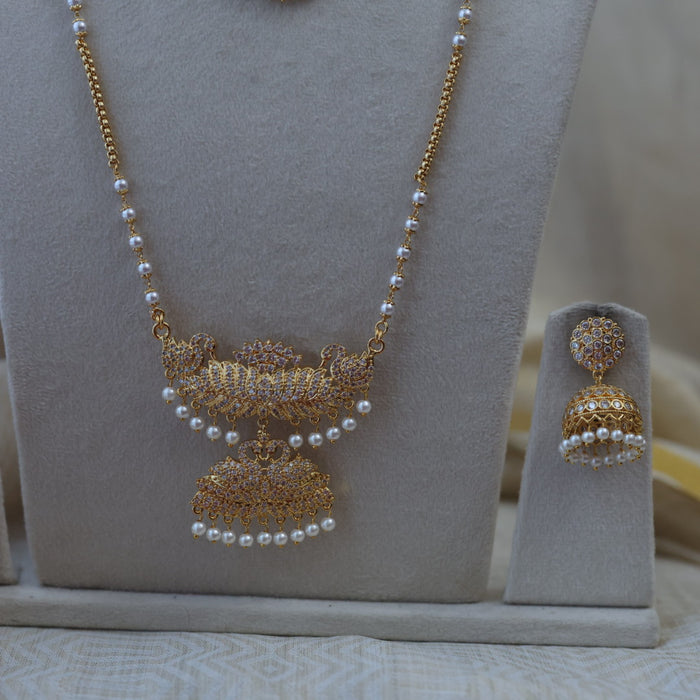 Heritage gold plated padakam long and short necklace set with earrings HPS890