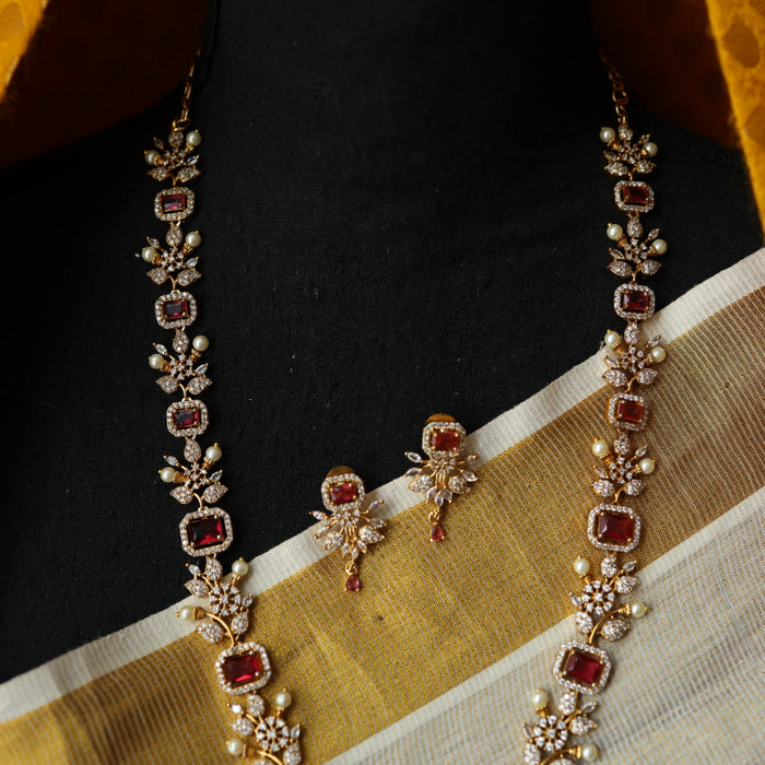 Antique ruby stone long necklace with earrings LL03566