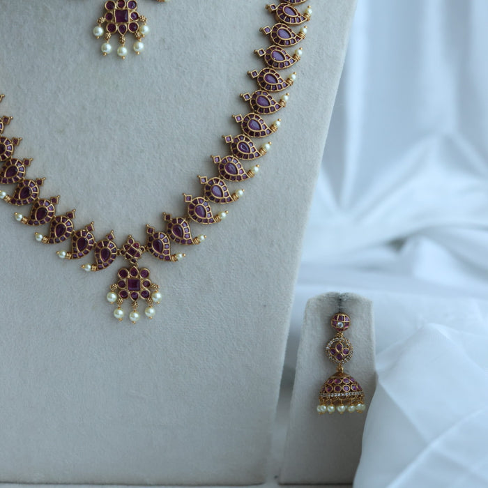 Antique long and short necklace with earrings HLS27822