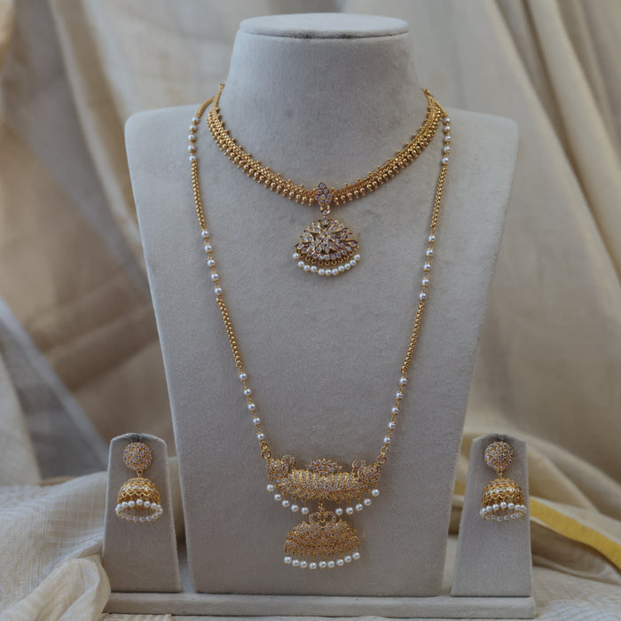 Heritage gold plated padakam long and short necklace set with earrings HPS890