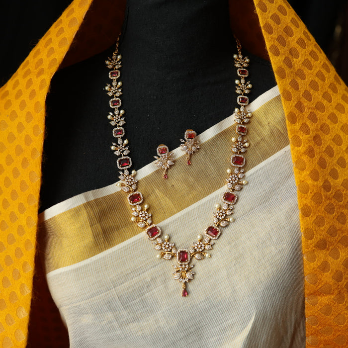 Antique ruby stone long necklace with earrings LL03566