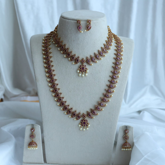 Antique long and short necklace with earrings HLS27822