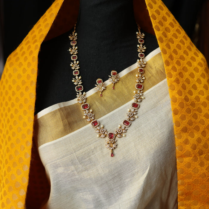 Antique ruby stone long necklace with earrings LL03566