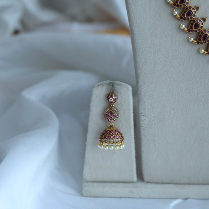 Antique long and short necklace with earrings HLS27822