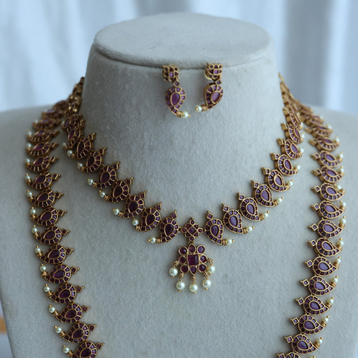 Antique long and short necklace with earrings HLS27822