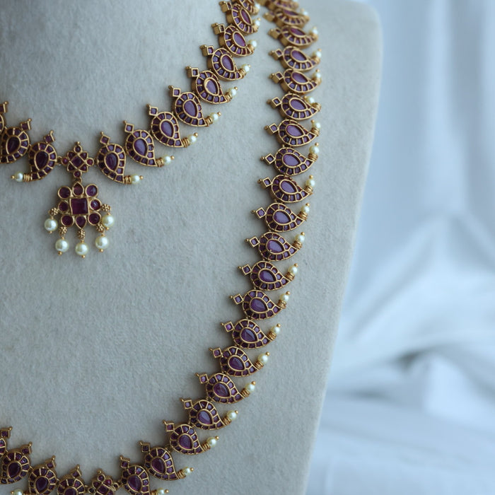 Antique long and short necklace with earrings HLS27822