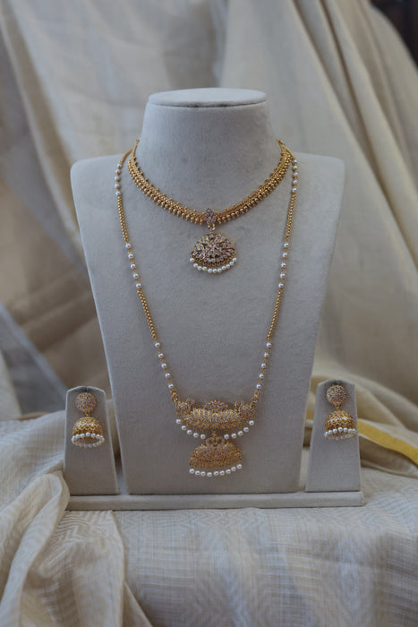Heritage gold plated padakam long and short necklace set with earrings HPS890