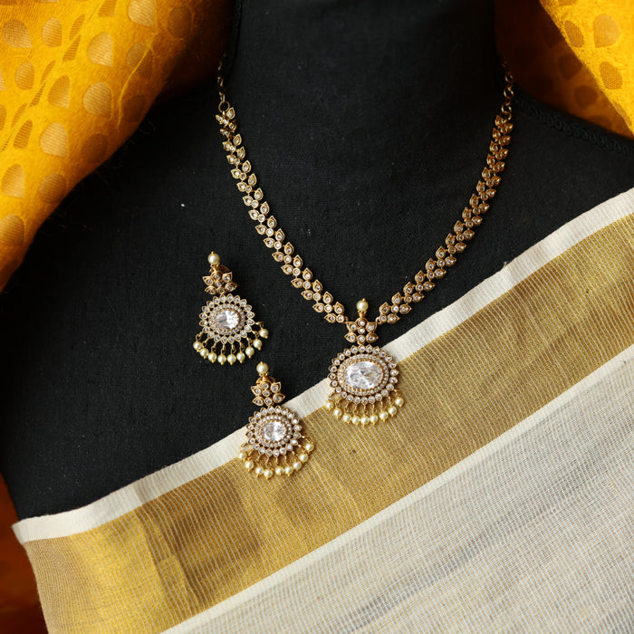 Antique white stone short necklace with earrings TTS4600
