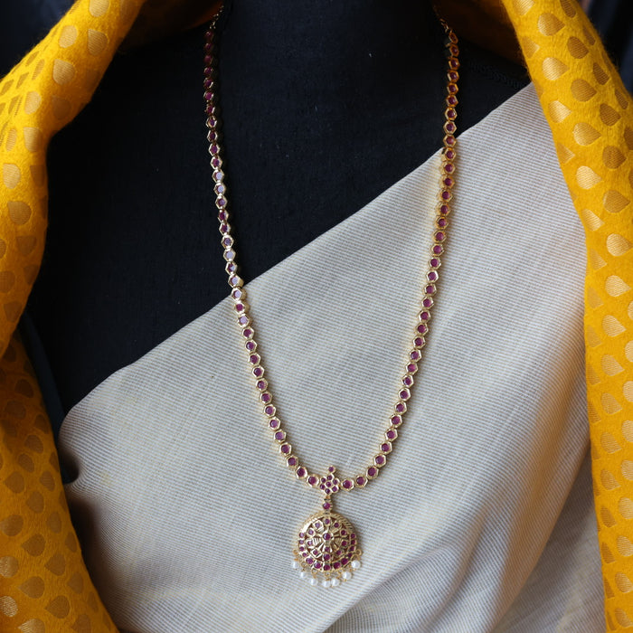 Heritage gold plated ruby stone long and short necklace with earrings HLS1691
