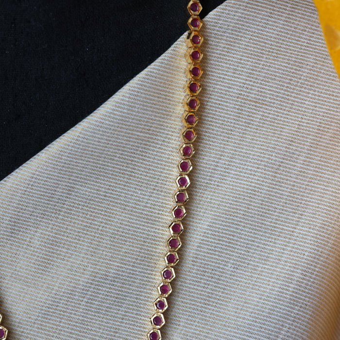 Heritage gold plated ruby stone long and short necklace with earrings HLS1691