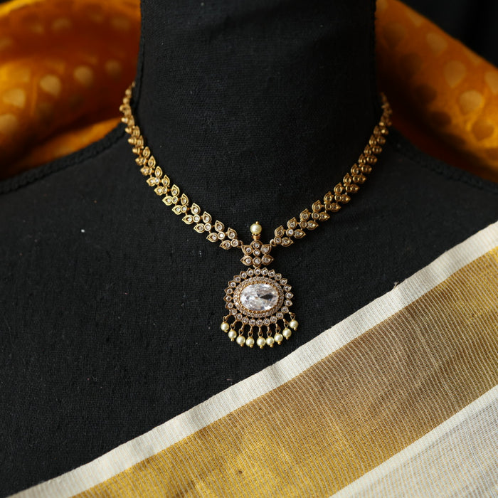 Antique white stone short necklace with earrings TTS4600