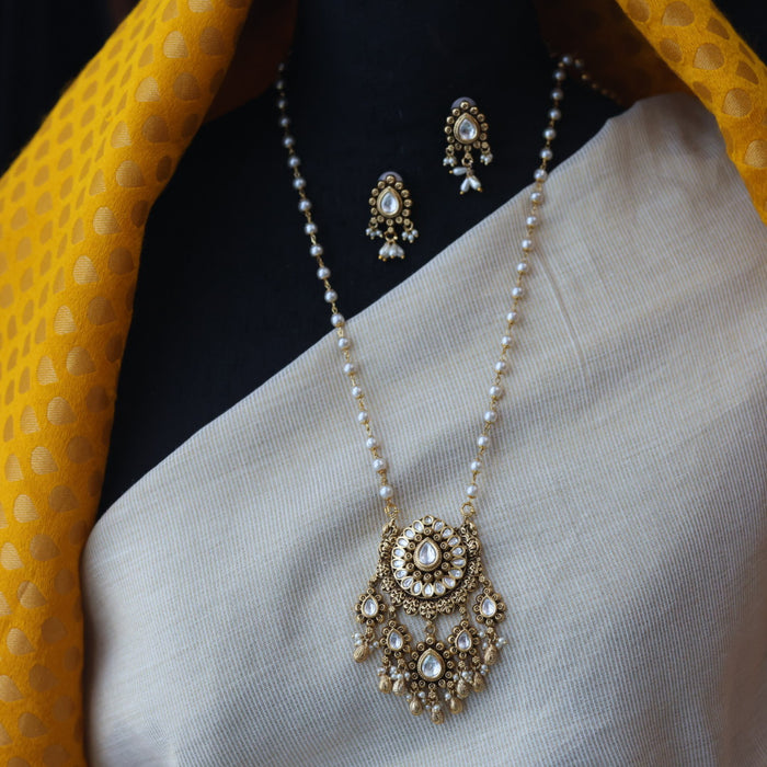 Antique pendant long necklace with earrings LL034562