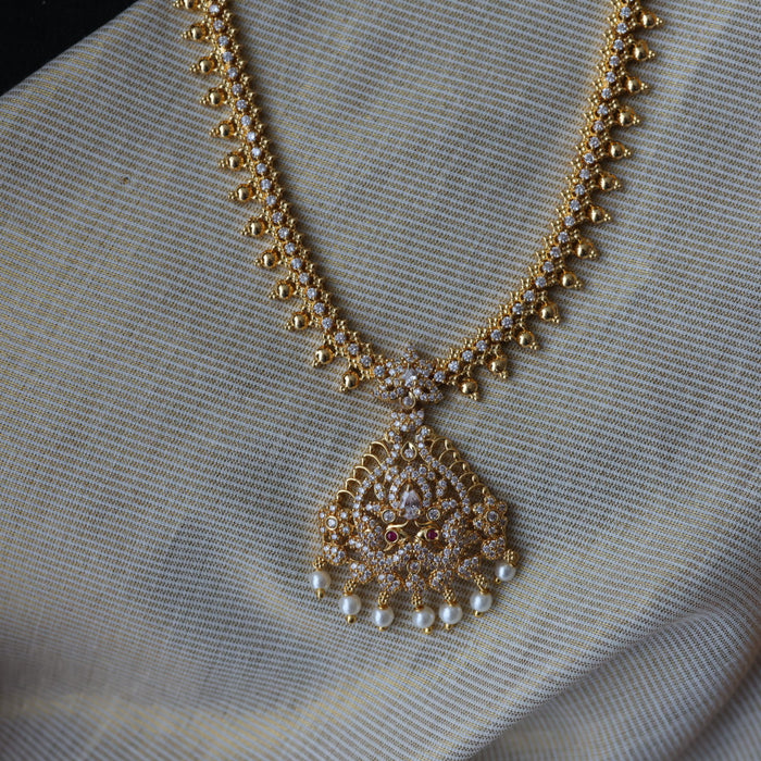 Heritage gold plated white stone long necklace with earrings HL169