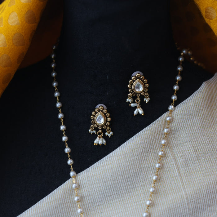 Antique pendant long necklace with earrings LL034562