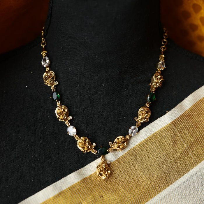 Antique gold green stone simple short necklace with earrings TTS4601