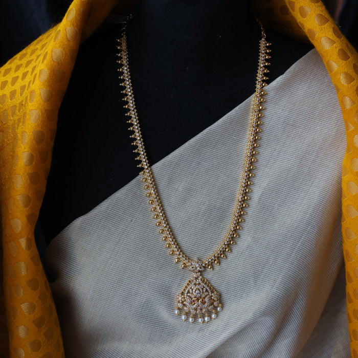 Heritage gold plated white stone long necklace with earrings HL169