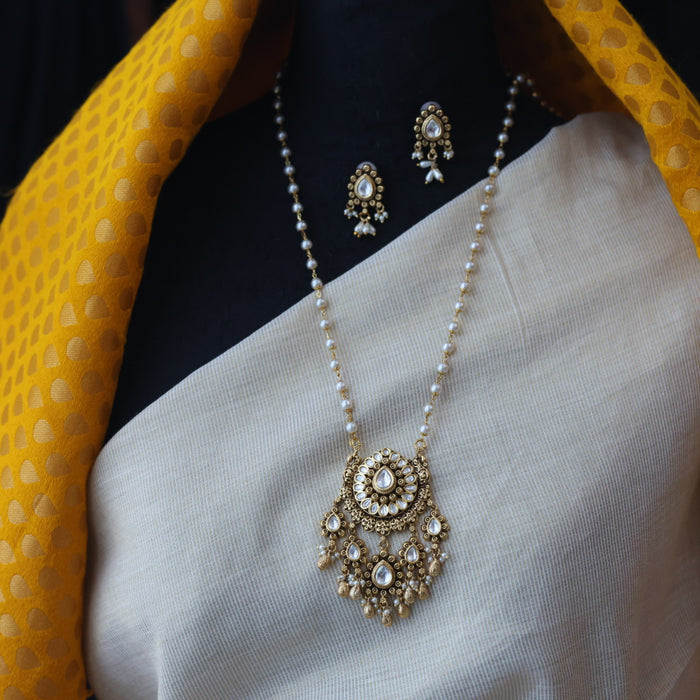 Antique pendant long necklace with earrings LL034562
