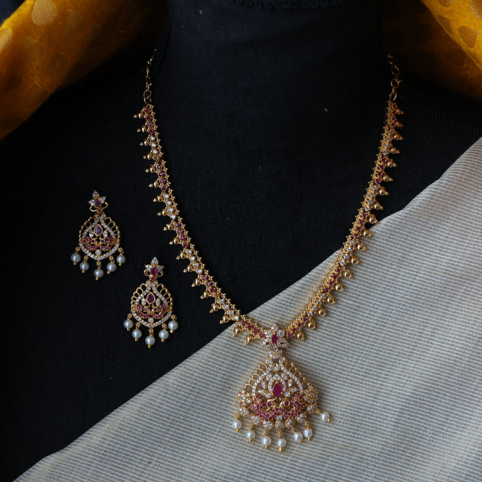 Antique ruby white stone short necklace and earrings H2011
