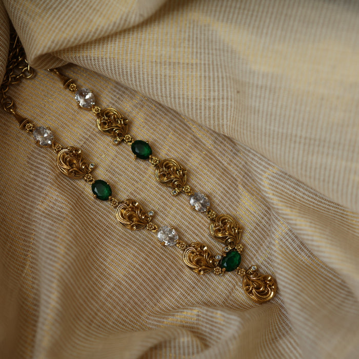 Antique gold green stone simple short necklace with earrings TTS4601