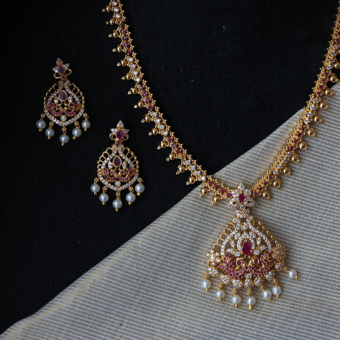 Antique ruby white stone short necklace and earrings H2011