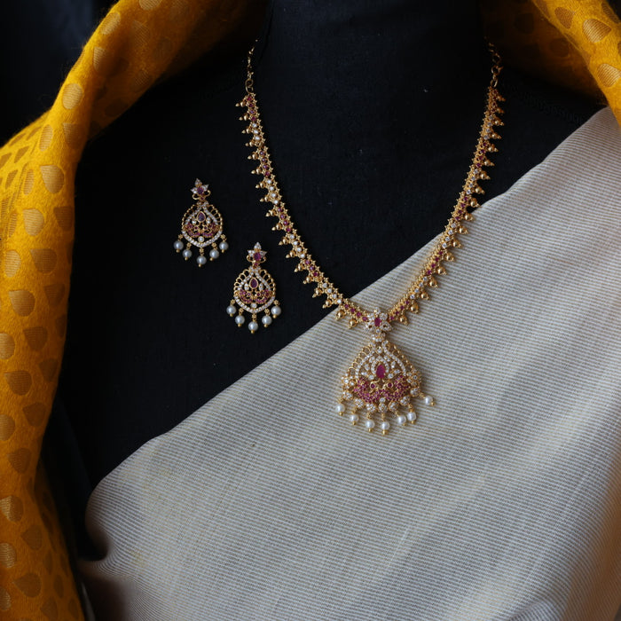 Antique ruby white stone short necklace and earrings H2011