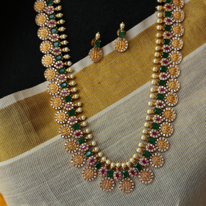 Antique green stone coin long necklace with earrings / waistchain LL03111