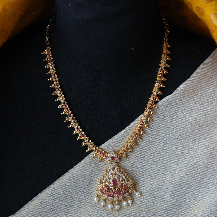 Antique ruby white stone short necklace and earrings H2011
