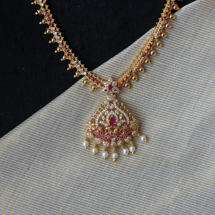 Antique ruby white stone short necklace and earrings H2011
