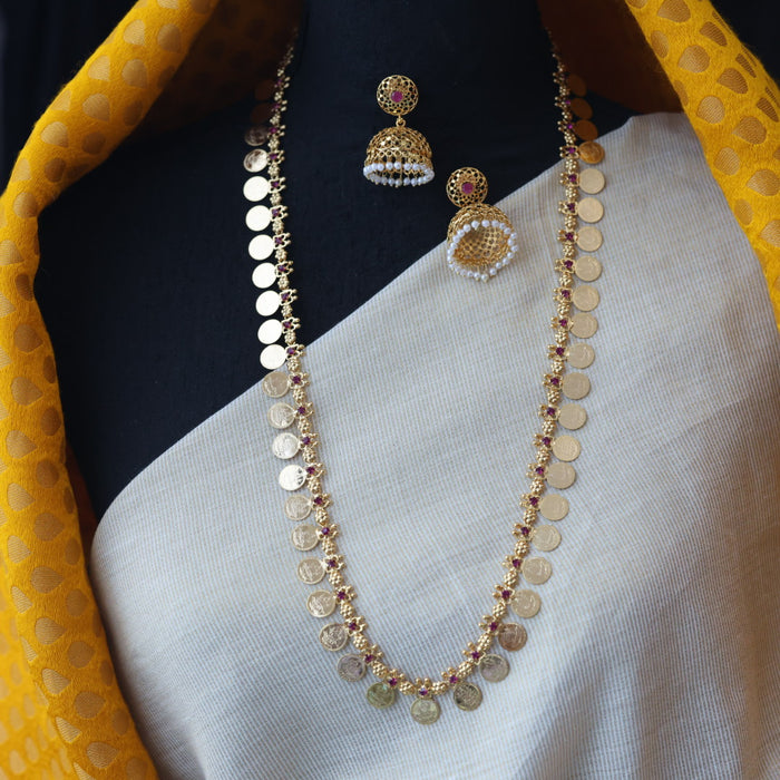 Heritage gold plated coin design long necklace with earrings HL8222