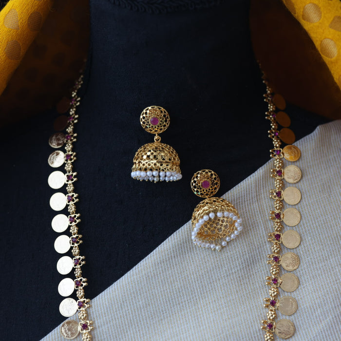 Heritage gold plated coin design long necklace with earrings HL8222