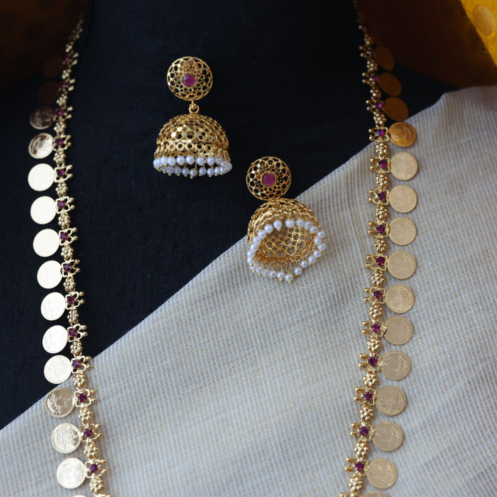 Heritage gold plated coin design long necklace with earrings HL8222