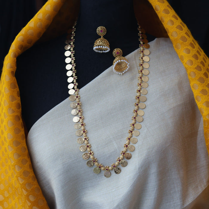 Heritage gold plated coin design long necklace with earrings HL8222