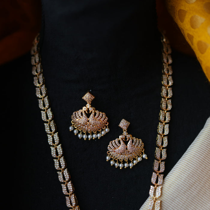 Heritage gold plated white stone long necklace with earrings HL576