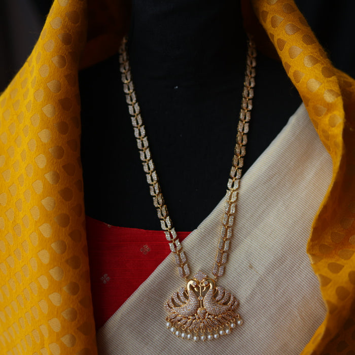 Heritage gold plated white stone long necklace with earrings HL576