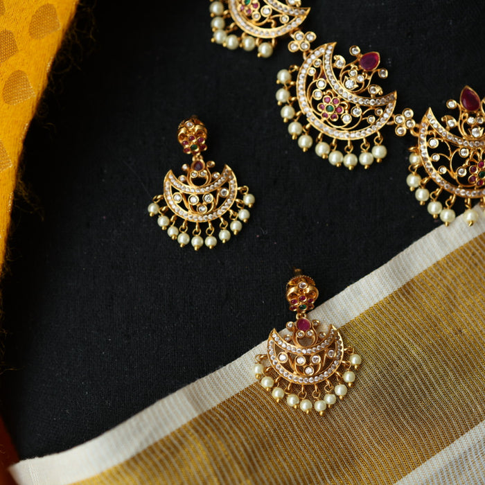 Antique pearl short necklace and earring SS12088