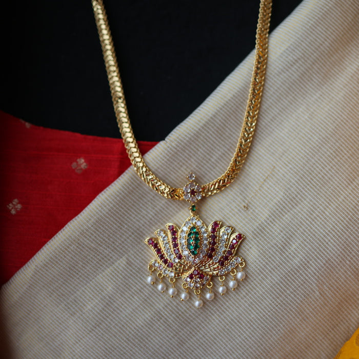 Heritage gold plated ruby green white stone long necklace with earrings HL579
