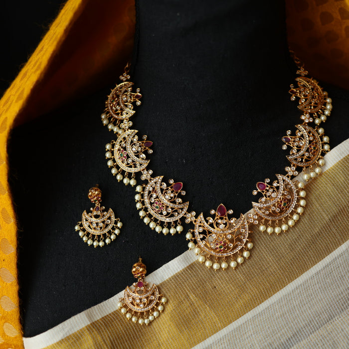 Antique pearl short necklace and earring SS12088