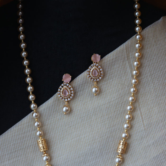 Padmini Heritage gold plated pink stone pendant long necklace with earrings HL5322