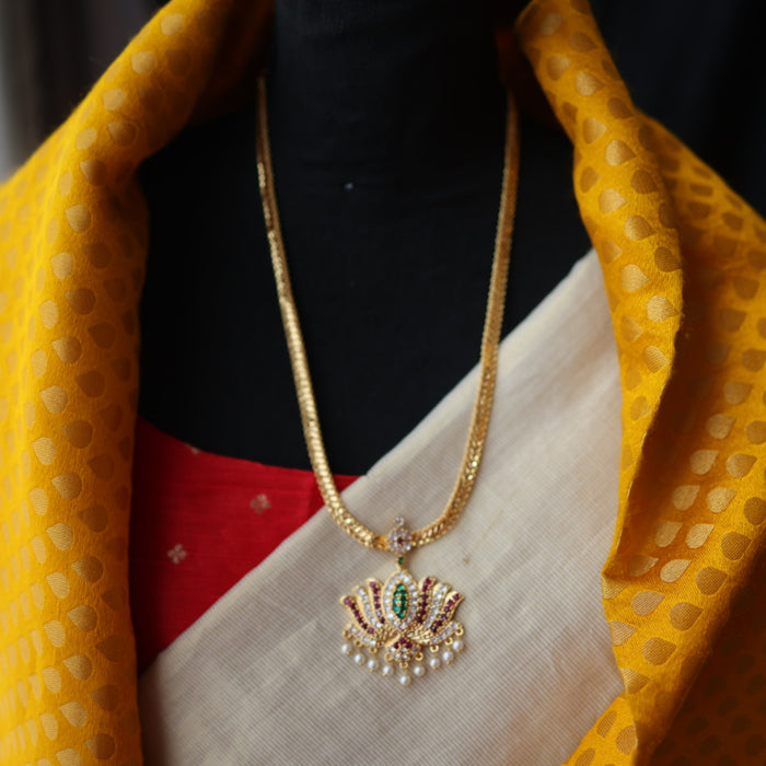 Heritage gold plated ruby green white stone long necklace with earrings HL579
