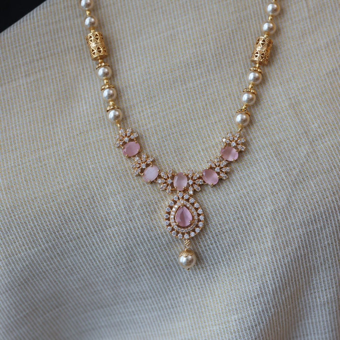 Padmini Heritage gold plated pink stone pendant long necklace with earrings HL5322
