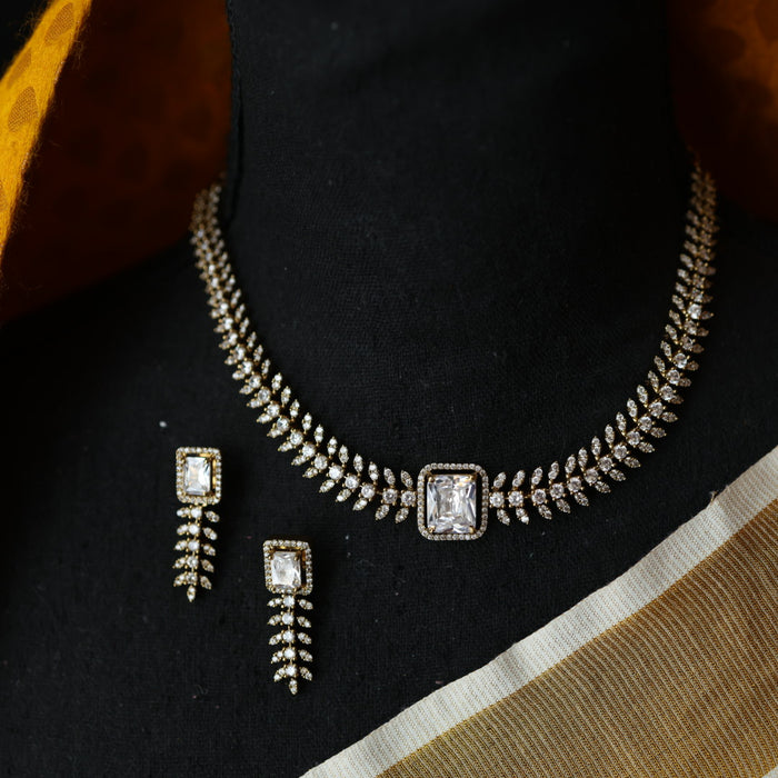 Antique white stone choker short necklace with earrings TTS46011