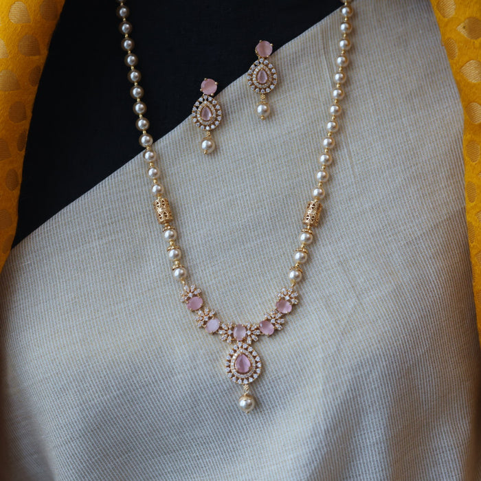 Padmini Heritage gold plated pink stone pendant long necklace with earrings HL5322
