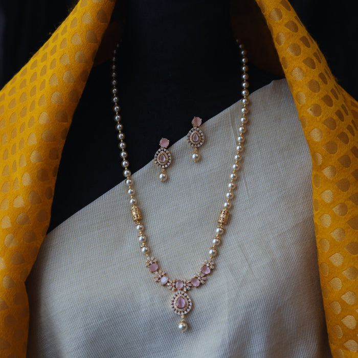 Padmini Heritage gold plated pink stone pendant long necklace with earrings HL5322